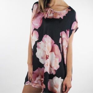 Show Me Your Mumu “Faith Tunic” Black & Pink Floral Print, Size Small